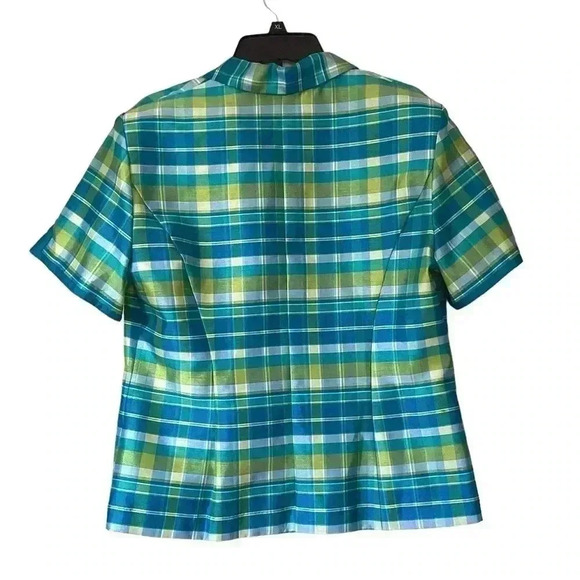 Sag Harbor Green& Blue Stripes Multicolored Short Sleeve Blazer Jacket Size 14 - Picture 4 of 11
